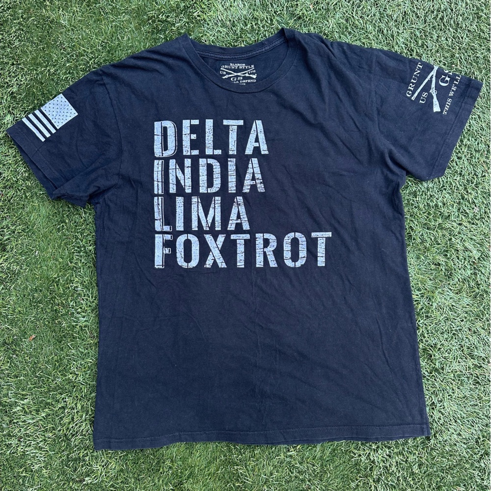 Grunt Style Men’s Delta India Lima Foxtrot DILF Flag Crewneck T Shirt Black XL